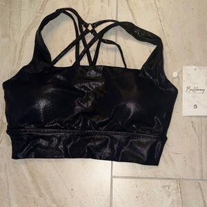 BuffBunny Black Shiny Strappy Sports Bra